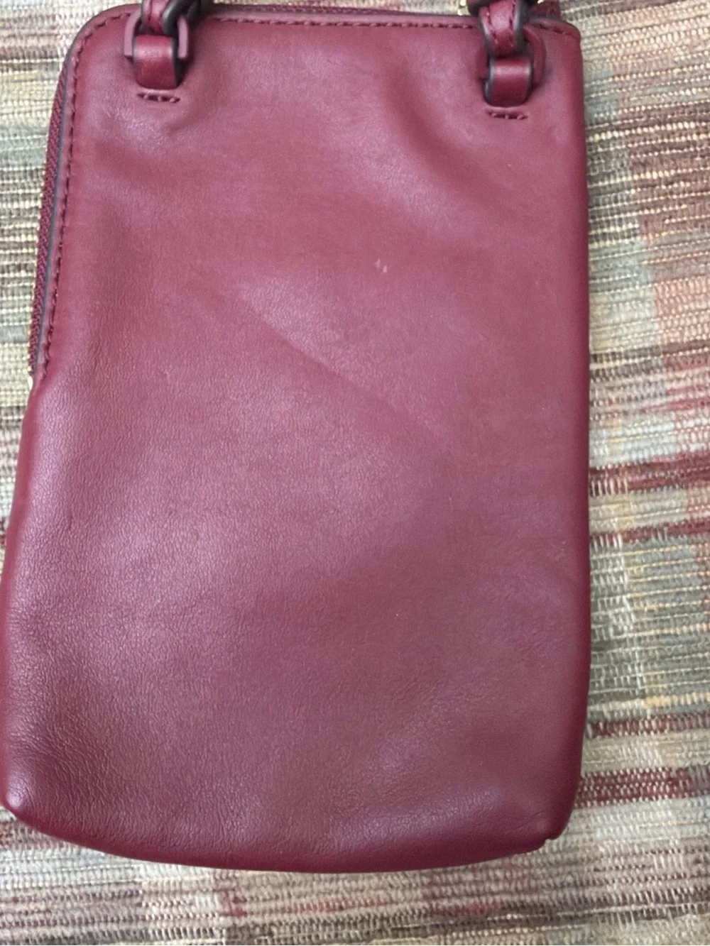 Tory Burch Burgundy Leather Logo Phone Crossbody